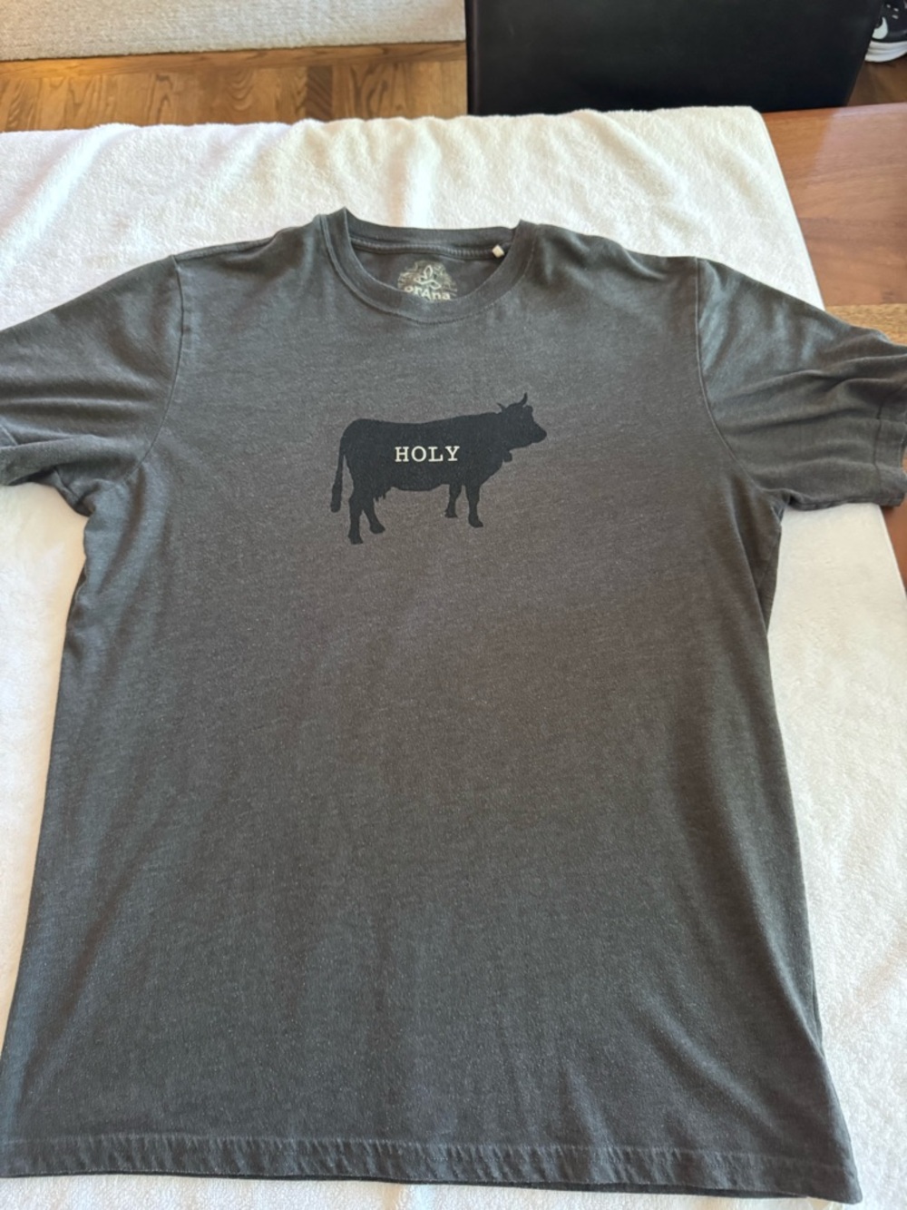 Prana Men's Charcoal Graphic Tee with Holy Cow Print. Good condition.